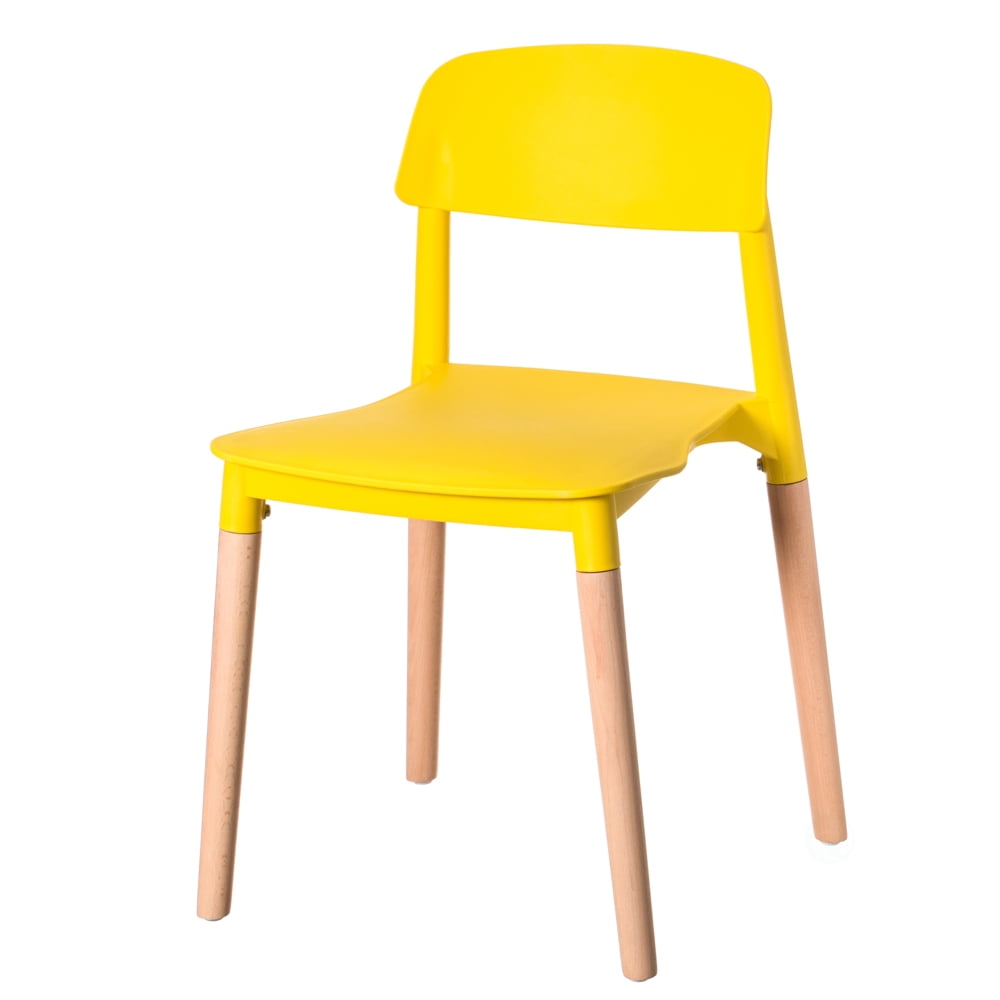 Red Plastic Dining Chair with Beech Wood Legs