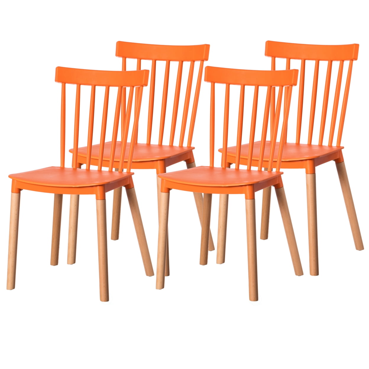 Orange Windsor Slat Back Wood Side Chair Set