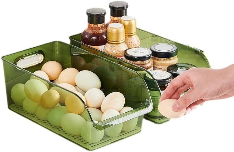 Modern Plastic Open Front Dip Storage Organizer Bin Basket with Built-In Handles for Kitchen Organizing, Fridge Shelf, Cubby, Cabinet, or Pantry Organization (2 PCS green)