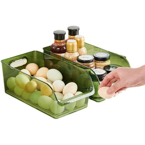 Modern Plastic Open Front Dip Storage Organizer Bin Basket with Built-In Handles for Kitchen Organizing, Fridge Shelf, Cubby, Cabinet, or Pantry Organization (2 PCS green)