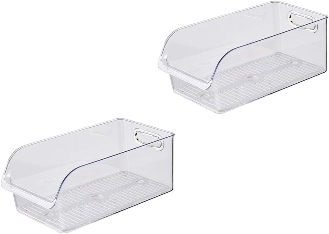 Modern Plastic Open Front Dip Storage Organizer Bin Basket with Built-In Handles for Kitchen Organizing, Fridge Shelf, Cubby, Cabinet, or Pantry Organization (2 PCS transparent)
