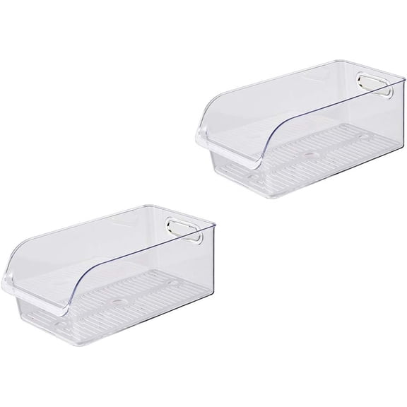 Modern Plastic Open Front Dip Storage Organizer Bin Basket with Built-In Handles for Kitchen Organizing, Fridge Shelf, Cubby, Cabinet, or Pantry Organization (2 PCS transparent)