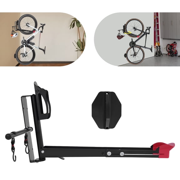 Modern Plastic Spraying Carbon Steel Black+Red Wall Mount Swivel Bike Rack for Garages, Homes