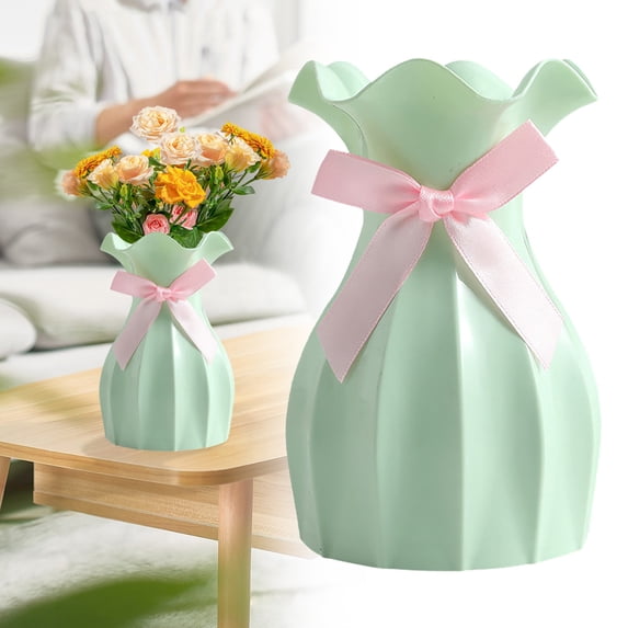 Modern Plastic Vase With Bow Decoration Shatterproof Scratch Resistant For Dried Flowers Artificial Arrangements Home Centerpiece