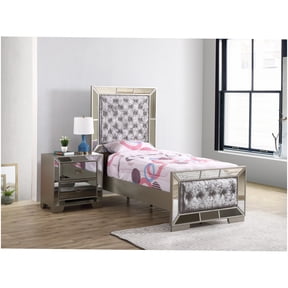 Modern Platform Bed Frame, Twin Size with Headboard, Champagne Silver, Space Efficient Design, Easy Assembly, No Box Spring Needed