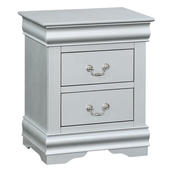 Modern Platinum Nightstand Bedroom - 2 Drawers, Spacious Storage Solution Solid Wood Durability Quality Feature