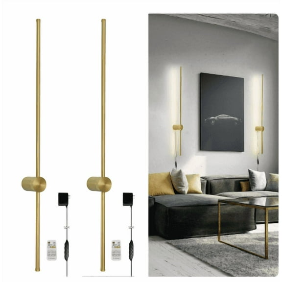 Modern Plug in Wall Sconces Set of Two,Gold Plug in Wall Light with Remote,Wall Lamp with Plug in Cord, LED Wall Light with Memory Function, Original Brand Lighting