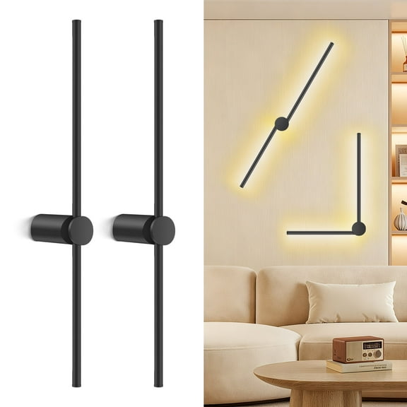 Motent Hardwired Modern Wall Sconces Set of 2, Operated Wall Sconces with DIY Independently Rotatable Lamppost, 28 inches 3000K LED Wall Lights for Bedroom, Living Room, Hallway