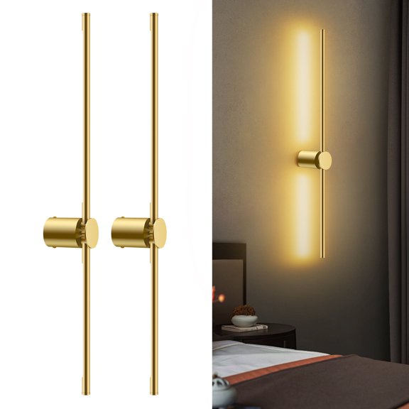 Motent Hardwired Modern Wall Sconces Set of 2, Operated Wall Sconces with DIY Independently Rotatable Lamppost, 28 inches 3000K LED Wall Lights for Bedroom, Living Room, Hallway
