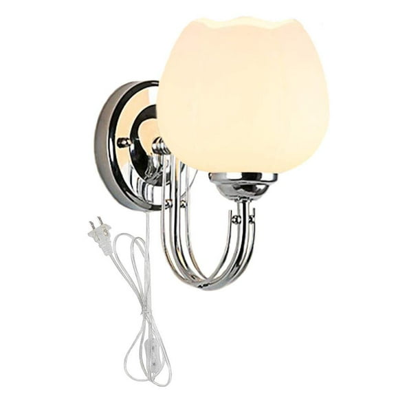 Modern Plug in Wall Light Chrome Glass White Silver,1 light E26,BD0961