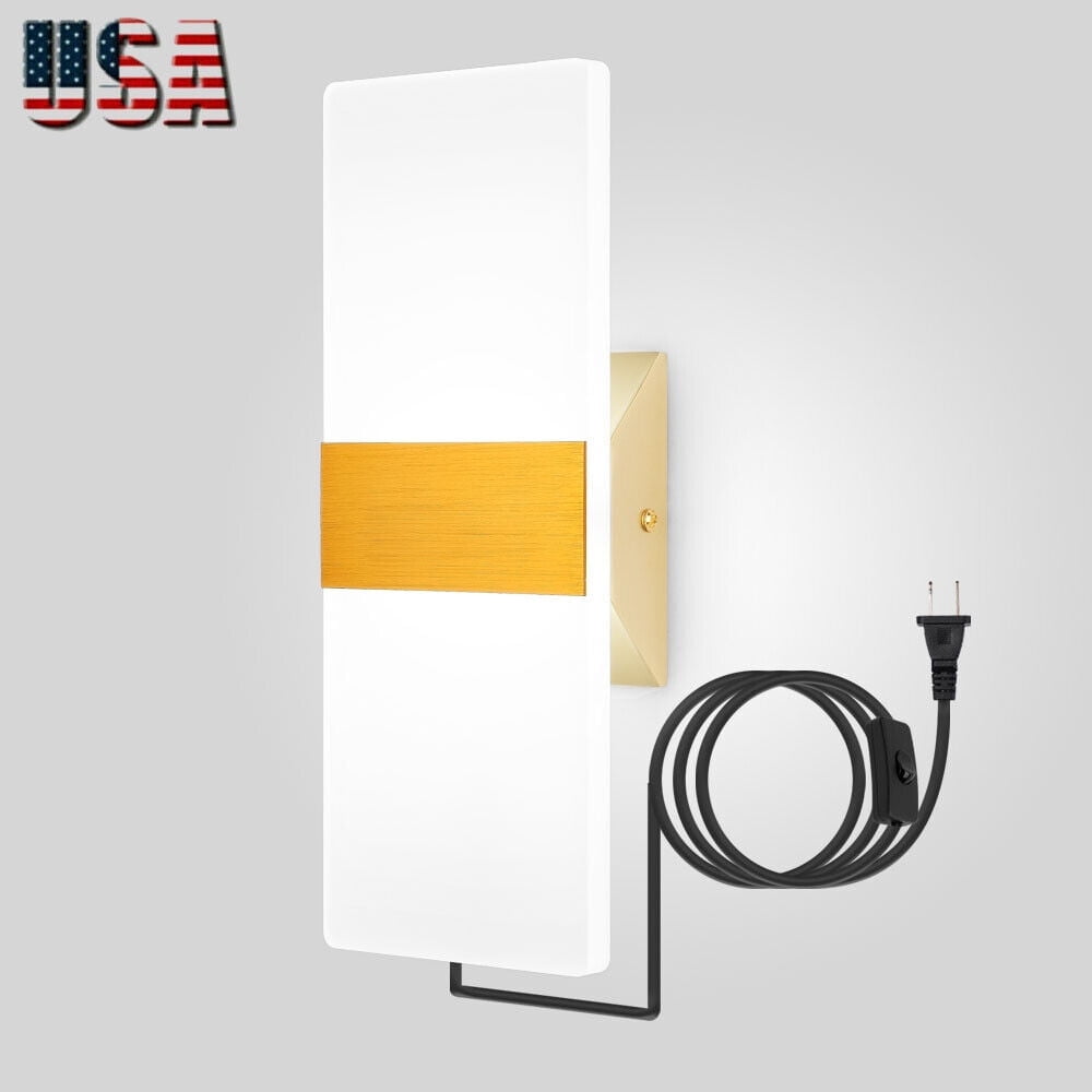 Gold and White Metal Plug-In Swing Arm Wall Sconce