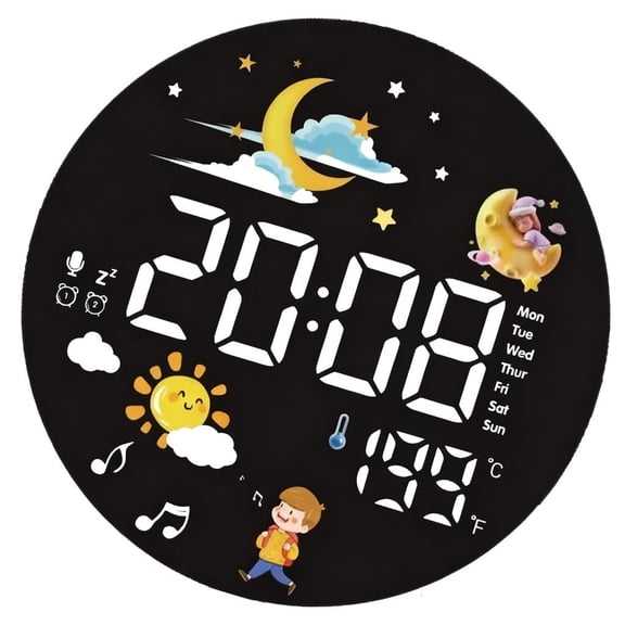 Modern Plugs In Wall Mounted Clock Featuring Real Time Temperature Display 20cm