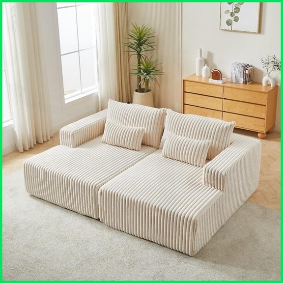 Modern Plush Corduroy 87” Oversized Sectional Lounge Chaise: No Assembly Required for Living Room & Bedroom