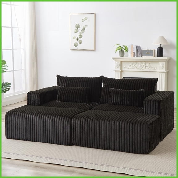 Modern Plush Corduroy 87” Oversized Sectional Lounge Chaise with 2 Removable Footstools – No Assembly Required for Living Room/Bedroom