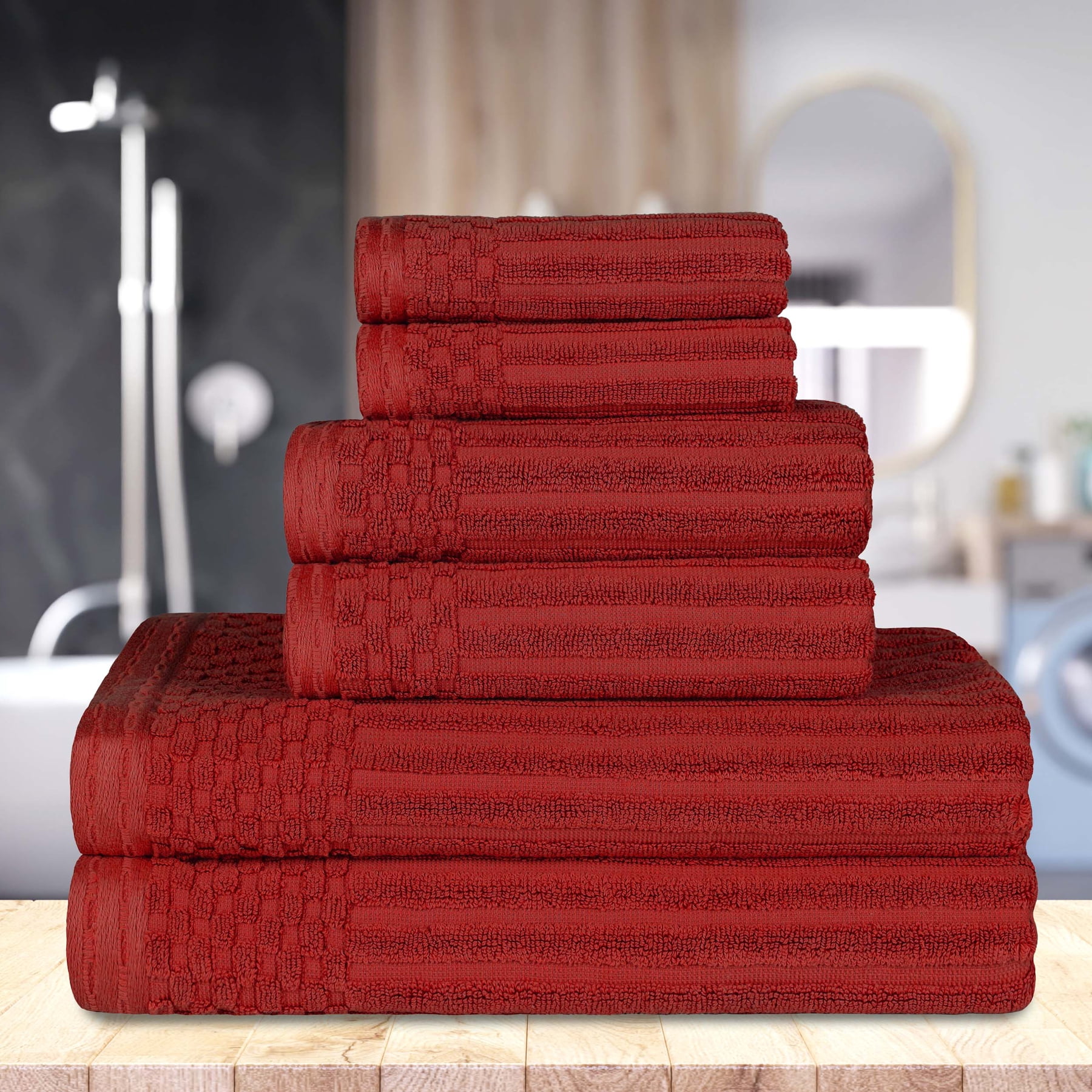 Modern Plush Cotton 6-Piece Towel Set, Burgundy by Blue Nile Mills