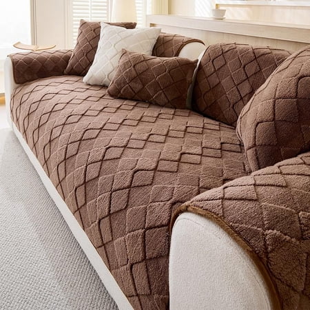 Modern Plush Diamond Pattern Sofa Cover, Dustproof, Pet-Friendly Polyester Fabric, Soft Texture, Fits Single Seater to L-Shaped Couches, Quilted Sofa Cover