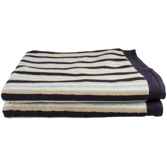 Modern Plush Egyptian Cotton Stripe Oversized 2-Piece Bath Towel Set by Blue Nile Mills - 30" x 52", Blue