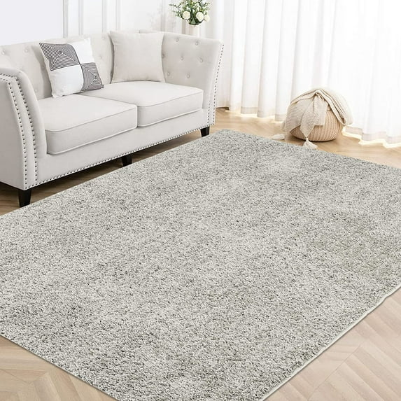 Modern Plush Shag Rug, Soft and Furry 5' x 8' Area Rug for Living Room, Bedroom, Nursery, or Home Office in Mist Grey