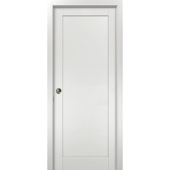 Modern Pocket Door 32 x 84 with Frames | Quadro 4111 White Ash | Kit Trims Rail Hardware | Solid MDF Interior Bedroom Sliding Closet Sturdy Doors
