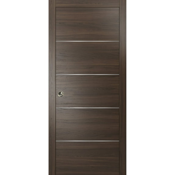 Modern Pocket Door | Planum 0020 Chocolate Ash | Kit Trims Rail Hardware | Solid Wood Interior Bedroom Sliding Closet Sturdy Doors-28" x 80"