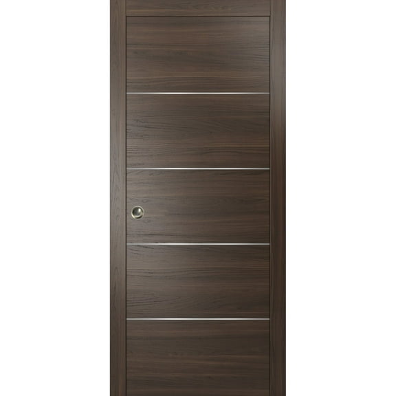 Modern Pocket Door | Planum 0020 Chocolate Ash | Kit Trims Rail Hardware | Solid Wood Interior Bedroom Sliding Closet Sturdy Doors-36" x 84"