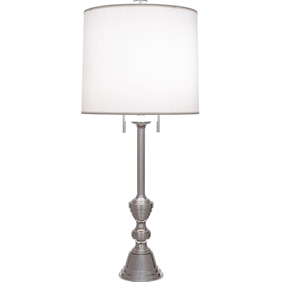 Modern Polished Nickel Table Lamp with Dupioni Fabric Shade | Srkashlteni Collection - Elegant Candlestick Design, 34 Height, E26 Socket, Perfect for Home Dcor