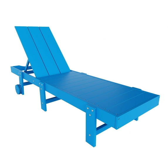 Modern Poly Reclining Chaise Lounge With Wheels, Pacific Blue