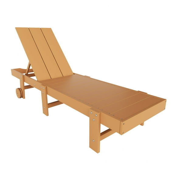 Modern Poly Reclining Chaise Lounge With Wheels, Teak