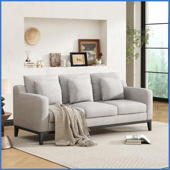 Modern Polyester 3-Seat Sofa with Solid Wood Legs Comfy Couch for Living Room & Study with Removable Cushions