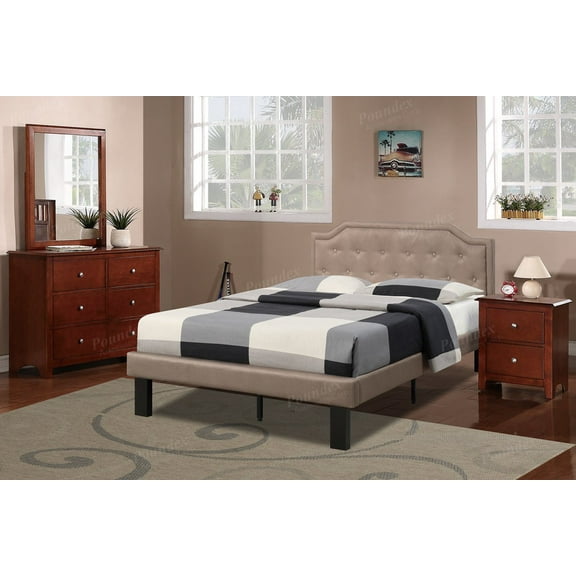 Modern Polyfabric Upholstered Arched Shaped and Accent Tufts Trimmed Twin Size Bed in Tan