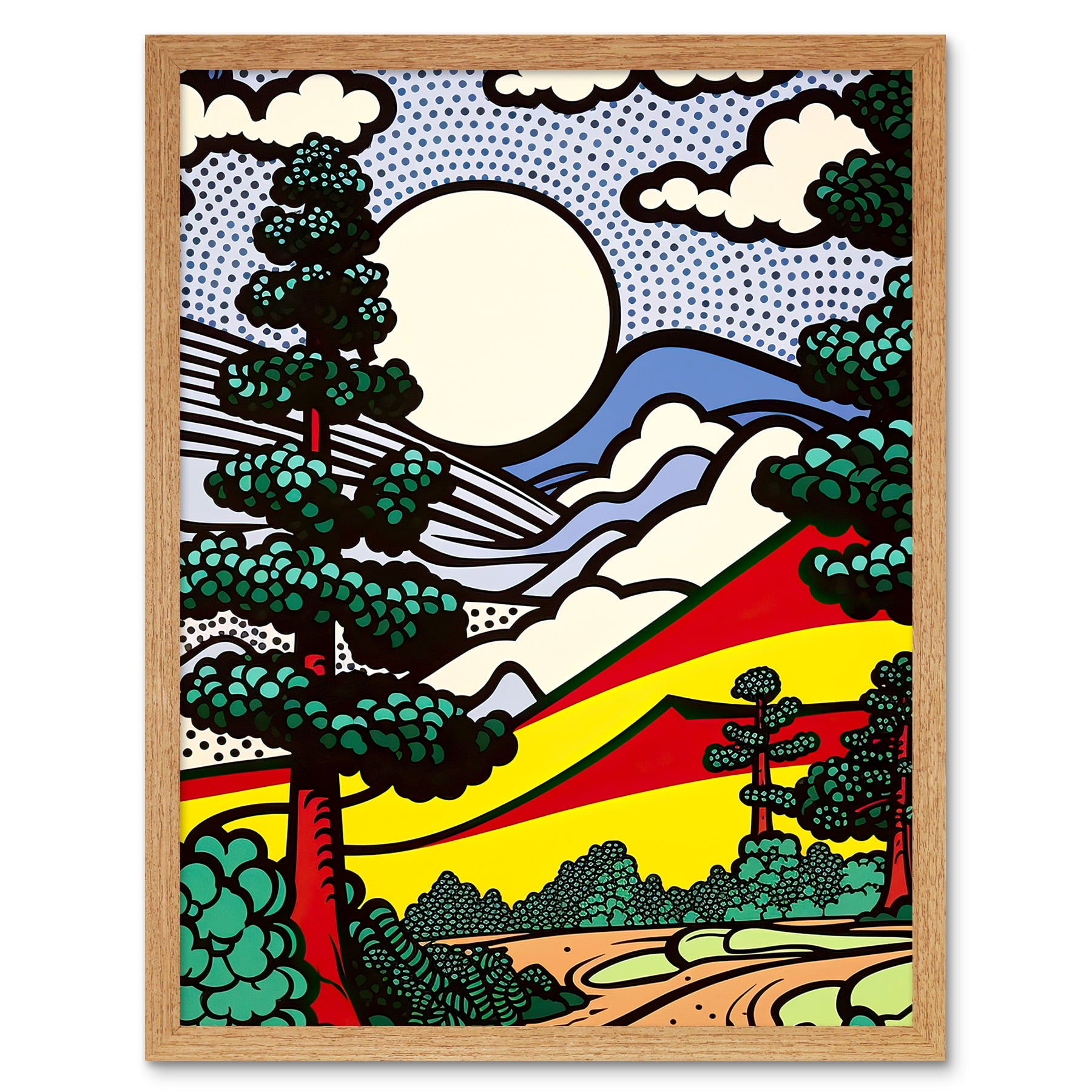 Modern Pop Art Forest Mountain Landscape Bright Colourful Comic