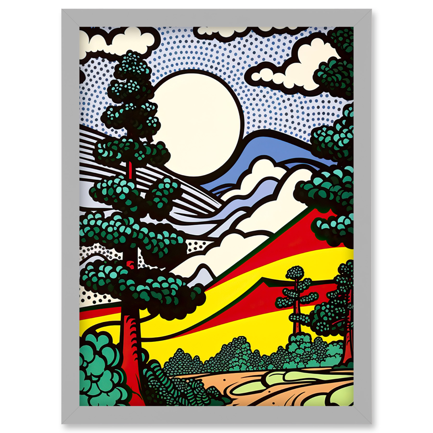 Modern Pop Art Forest Mountain Landscape Bright Colourful Comic Book 