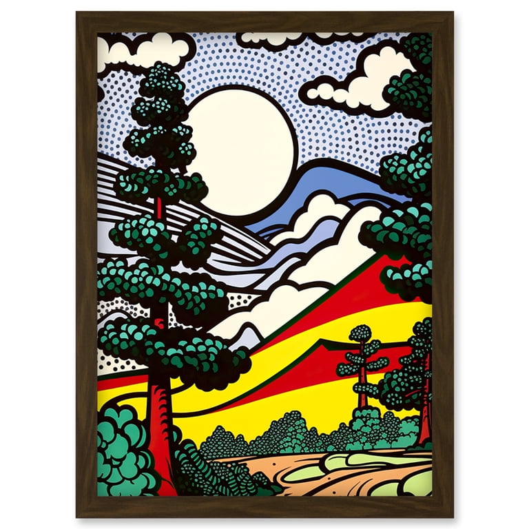 Modern Pop Art Forest Mountain Landscape Bright Colourful Comic