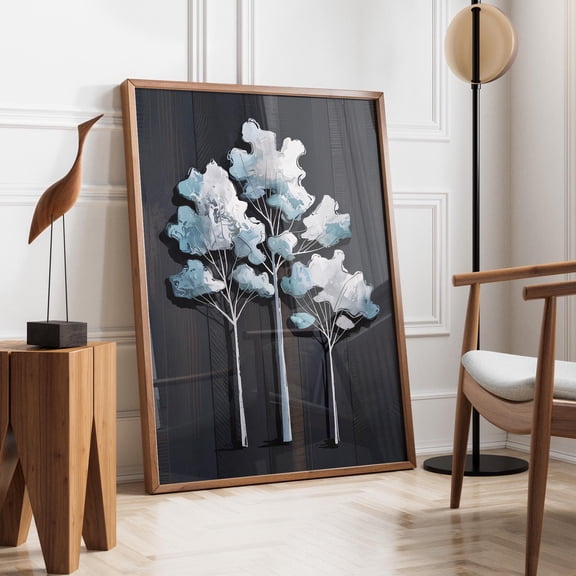 Modern Poplar Tree Art Abstract Poplar Print Contemporary Tree Poster Blue White Tree Minimal Forest Botanical Art Elegant Nature
