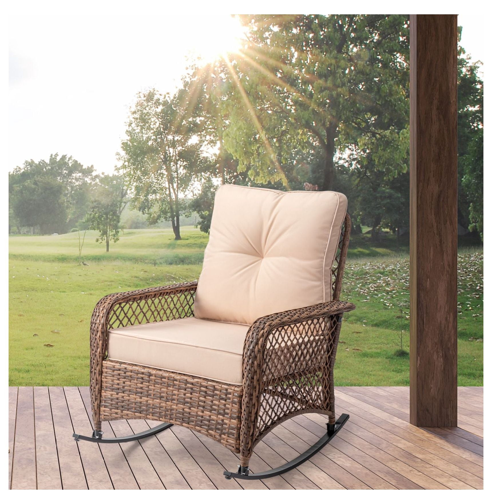 Modern Porch Wicker Rocking Chair for Outdoor Patio,All Weather Rattan ...