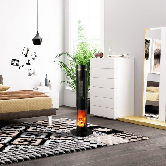Modern Portable Ceramic Adjustable Space Heater with Oscillation, Flame Effect and Remote
