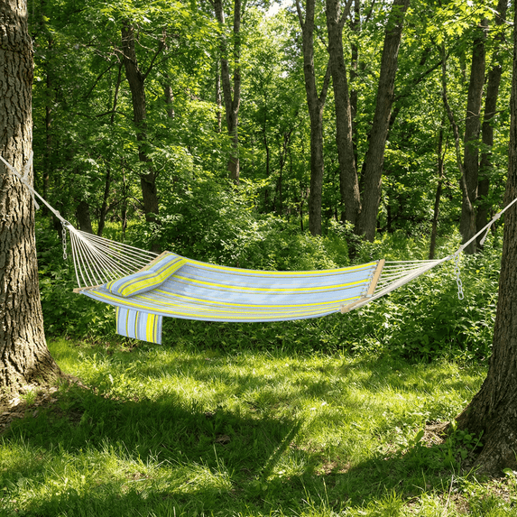 Modern Portable Hammock for Outside, Camping Hammock with Stable Anti-Tipping Structure, Hand-Woven Durable Ropes, Rope Hammock for Backyards, Beaches, Poolsides, Parks, Campsites, Navy Blue, Blue St