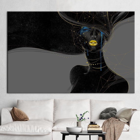 Modern Poster, Gold Canvas Art, Shimmery Canvas Art, Black Woman With Golden Lips, African Woman Wall Art, Black Woman Art Canvas, Canvas Wall Decor - Gallery Wrapped