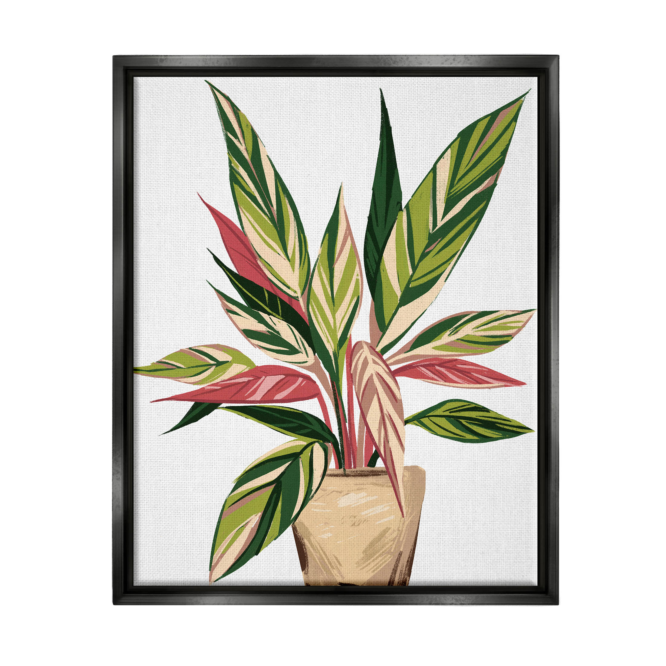 Modern Potted Plant Leaves Botanical & Floral Graphic Art Jet Black Framed Art Print Wall Art