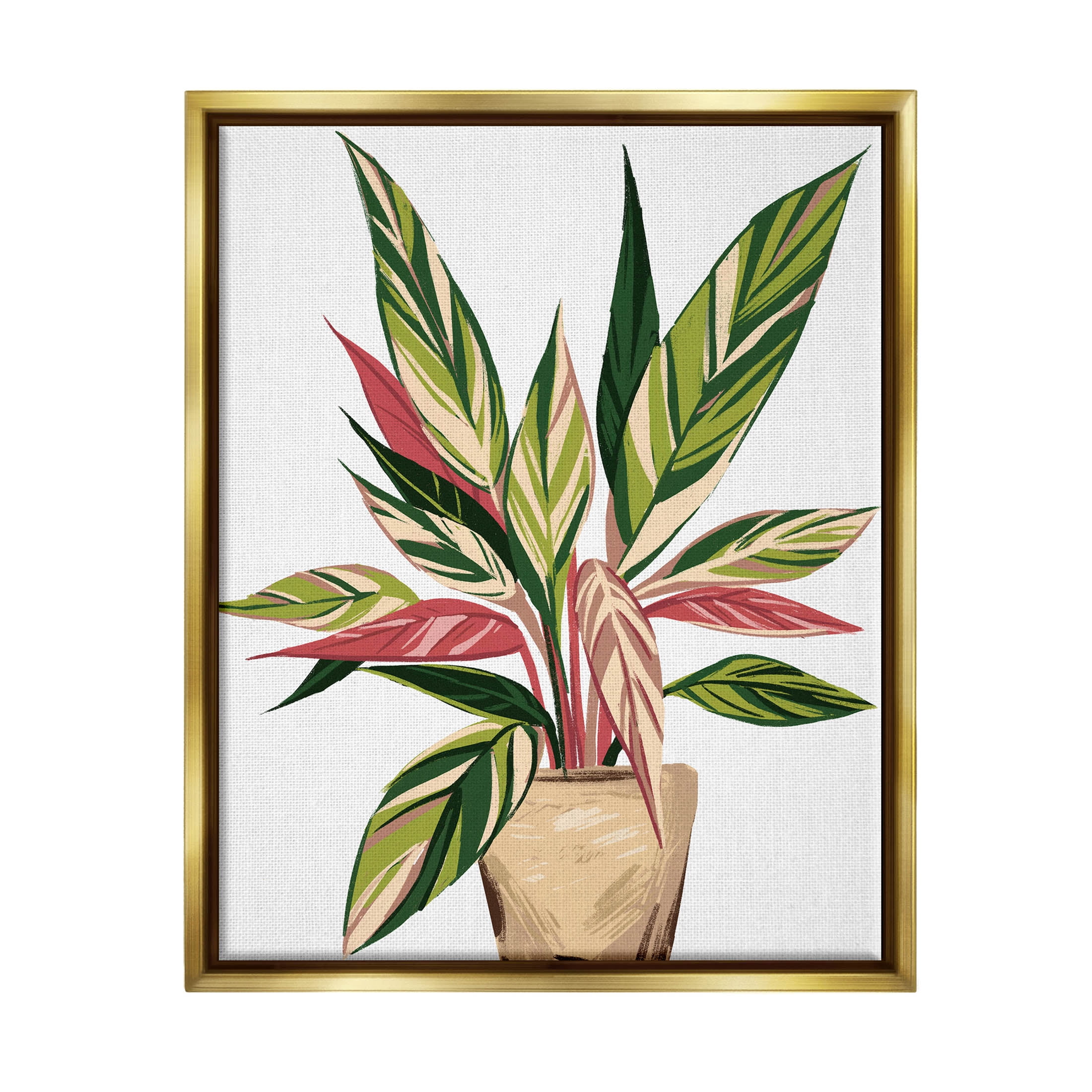 Modern Potted Plant Leaves Botanical & Floral Graphic Art Metallic Gold Framed Art Print Wall Art