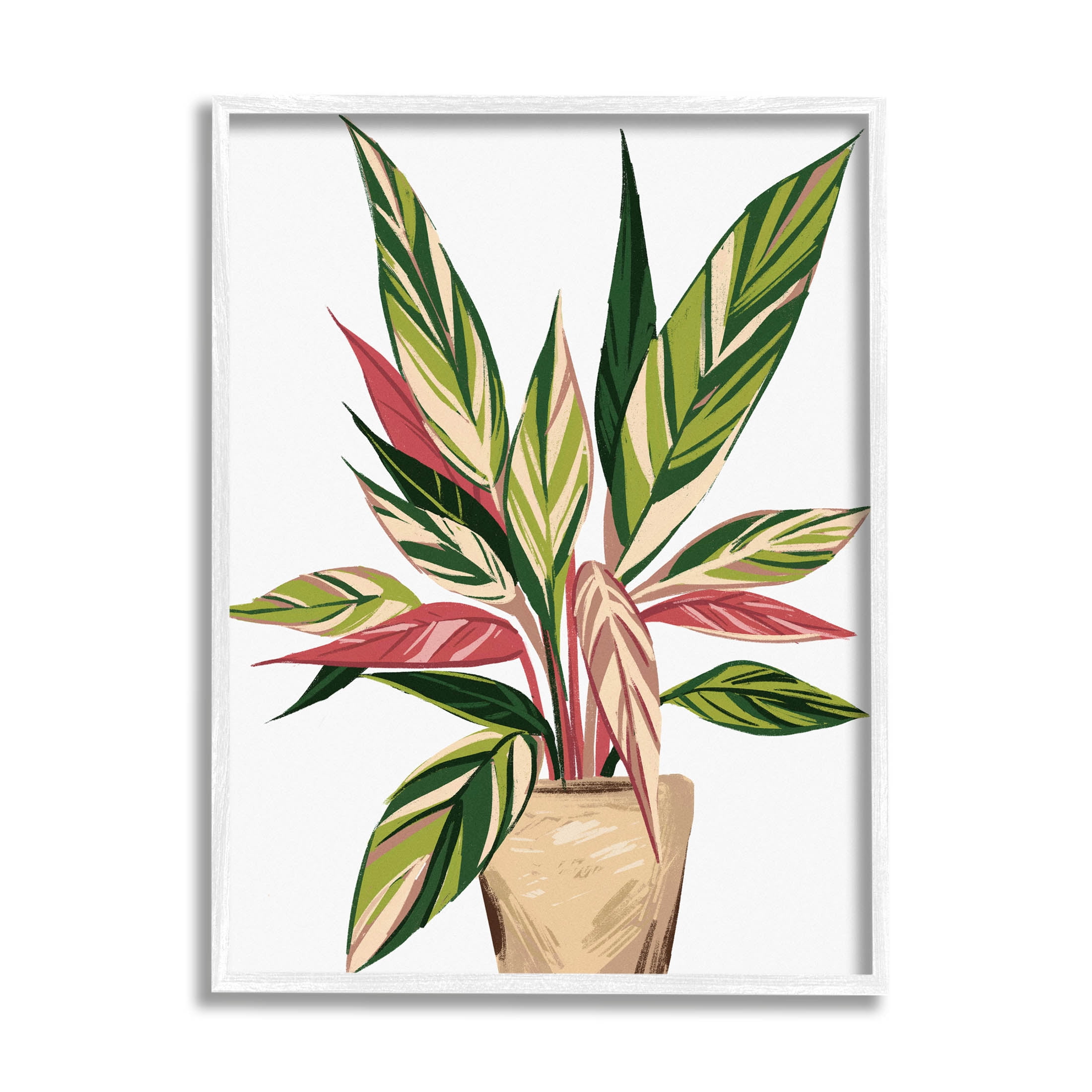 Modern Potted Plant Leaves Botanical & Floral Graphic Art White Framed Art Print Wall Art