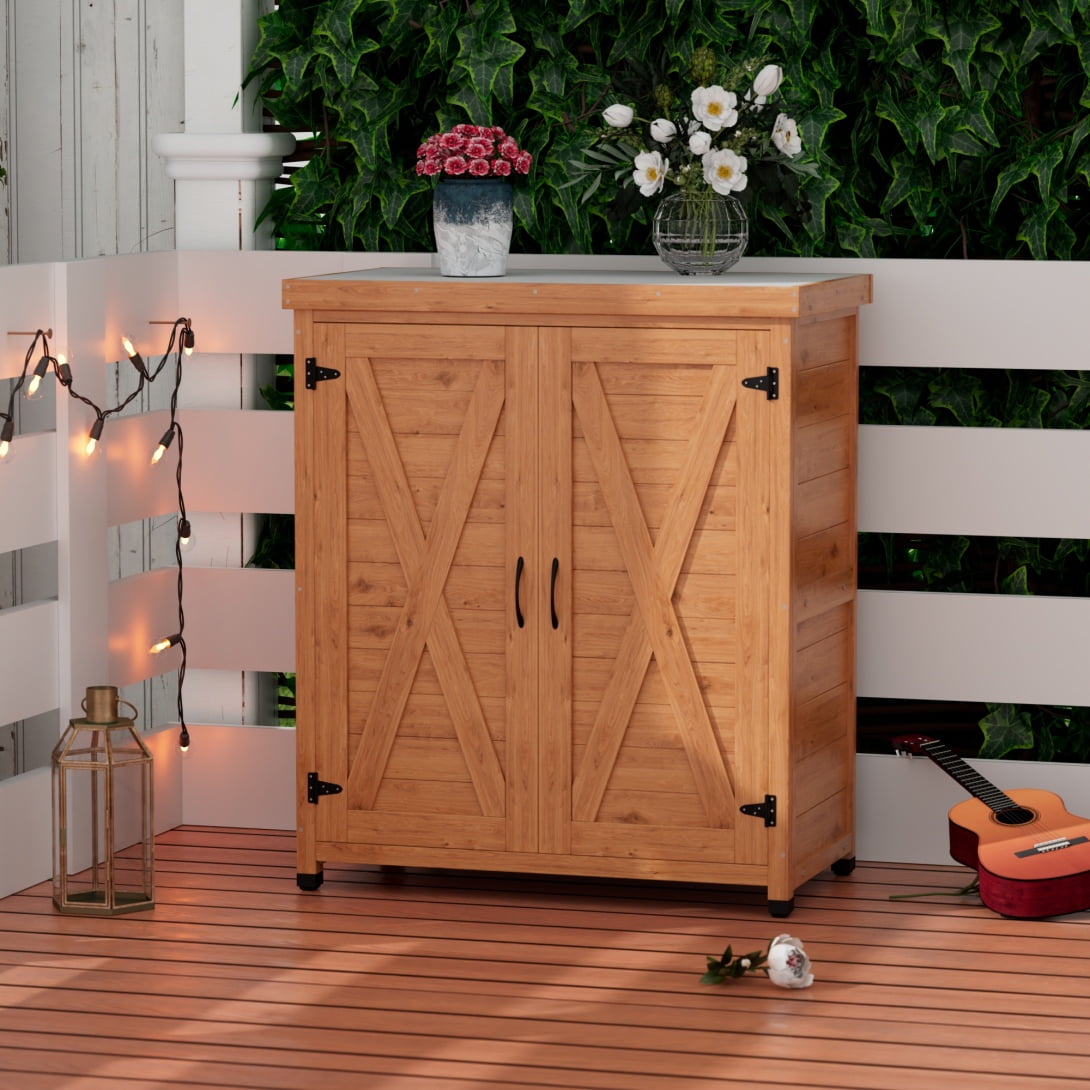 Modern Potting Bench, Garden Storage with X Design and Metal