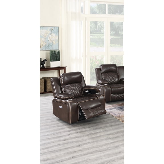 Modern Power Motion Recliner Chair In Brown Gel With Cushions And Armrest Cup Holder Storage For Home Furniture Contemporary Style , Comfortable Seat,