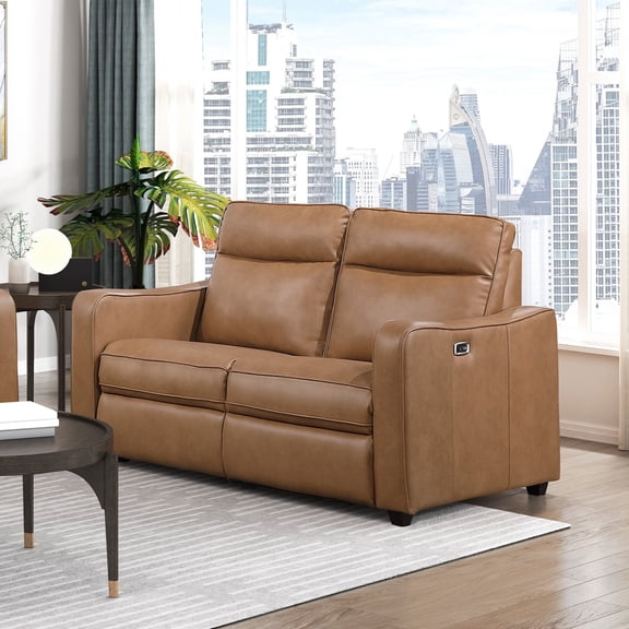Modern Power Recliner Loveseat USB Ports Zero Wall Reclining Design Brown Faux Leather Upholstery Living Room Furniture 1pc