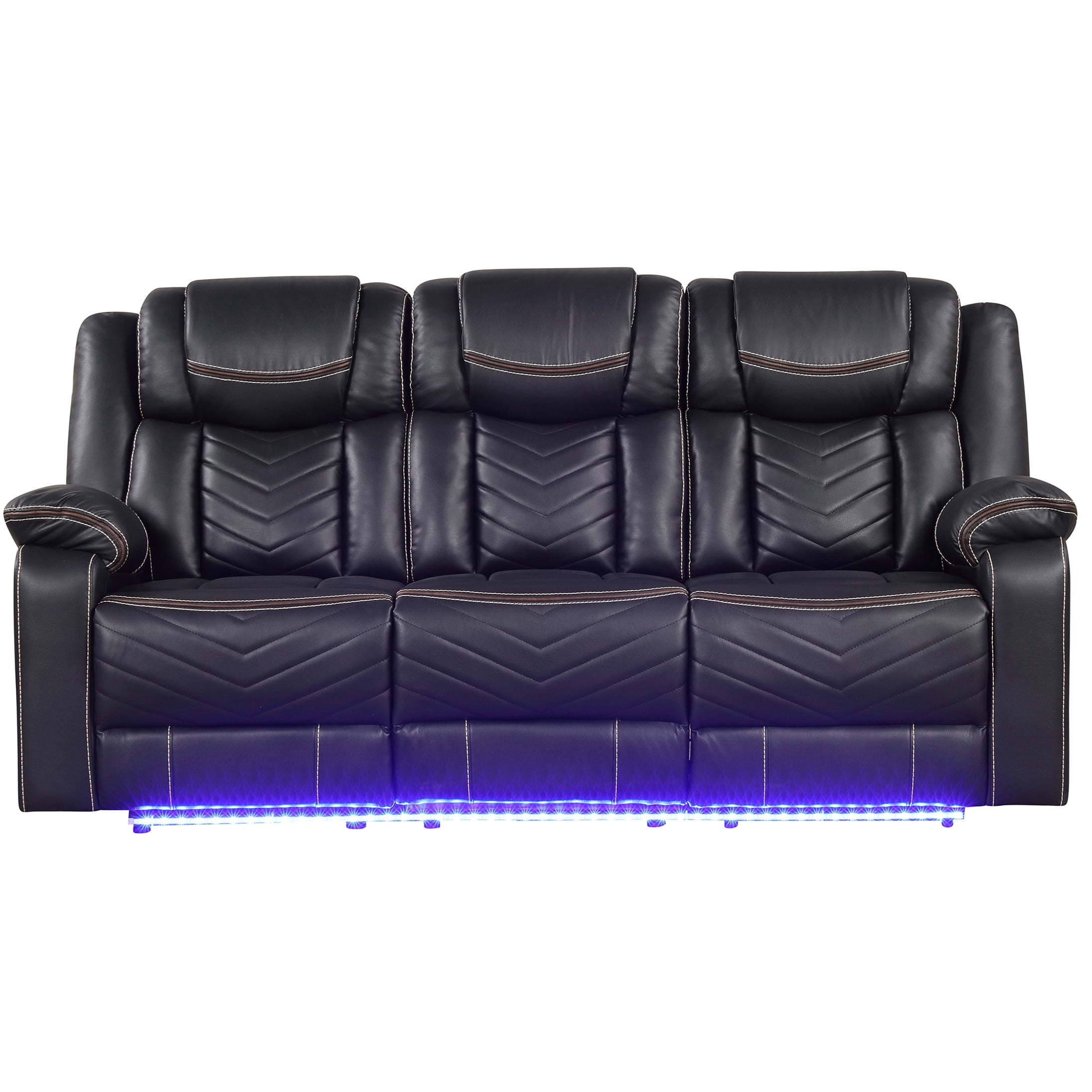 Modern Power Recliner Sofa with LED Lights and USB Charging, Black Faux ...