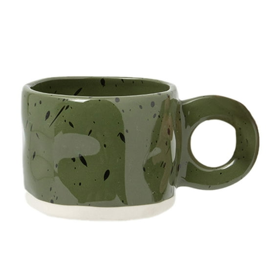 Modern Print Ceramic Coffee Mug Set - Handmade Porcelain Cups with Comfort Handles for Couple Gift - Army Green