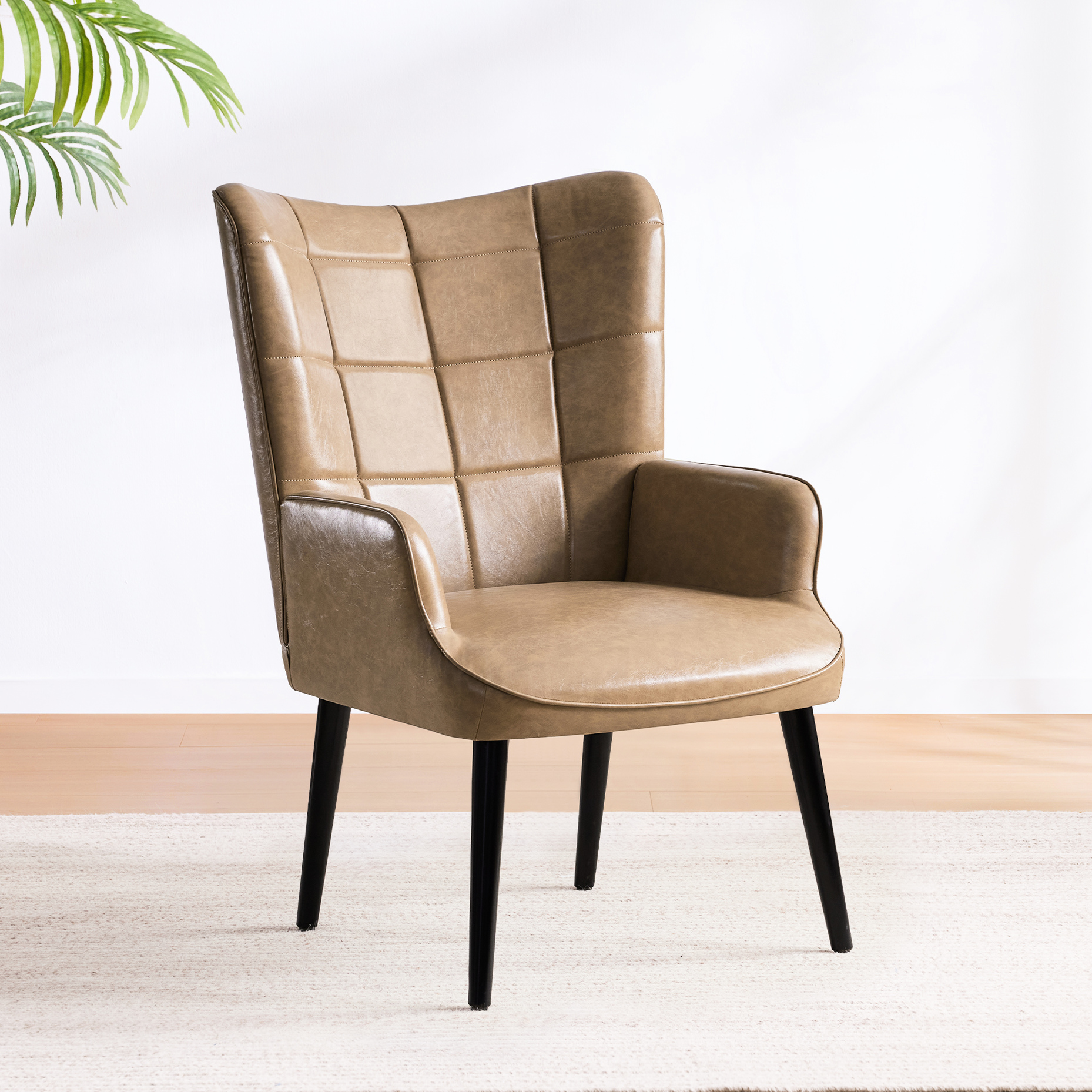 Modern Pu Leather Armchair, Amber, Solid Wood Base, Elegant For Bedroom ...