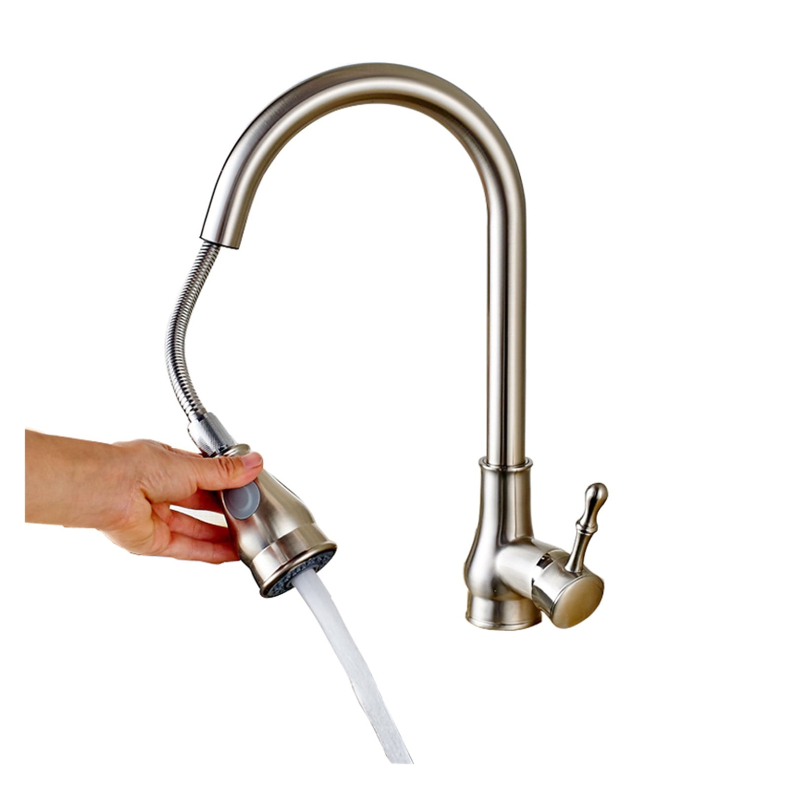 Modern Pull Down Spout Kitchen Faucet Deck Mounted Black Stream Sprayer