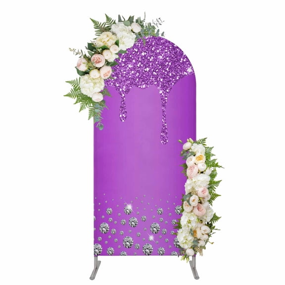 Modern Purple Arch Backdrop Cover 5FT, Abstract Diamond Luxury Gradient Spandex Fitted Stretchy Arch Stand Covers, Round Top Chiara Backdrop Cover for Wedding Party Birthday Baby Shower