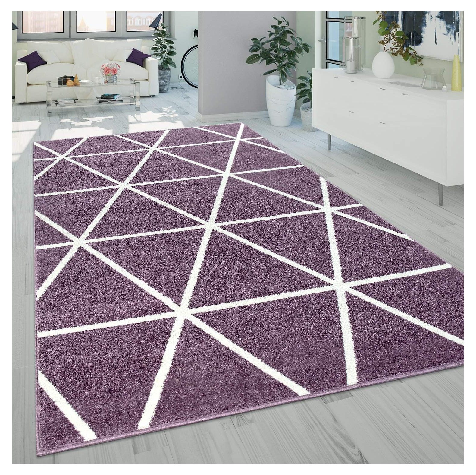 Modern Purple Area Rug for Living Room with Geometric Pattern Stella